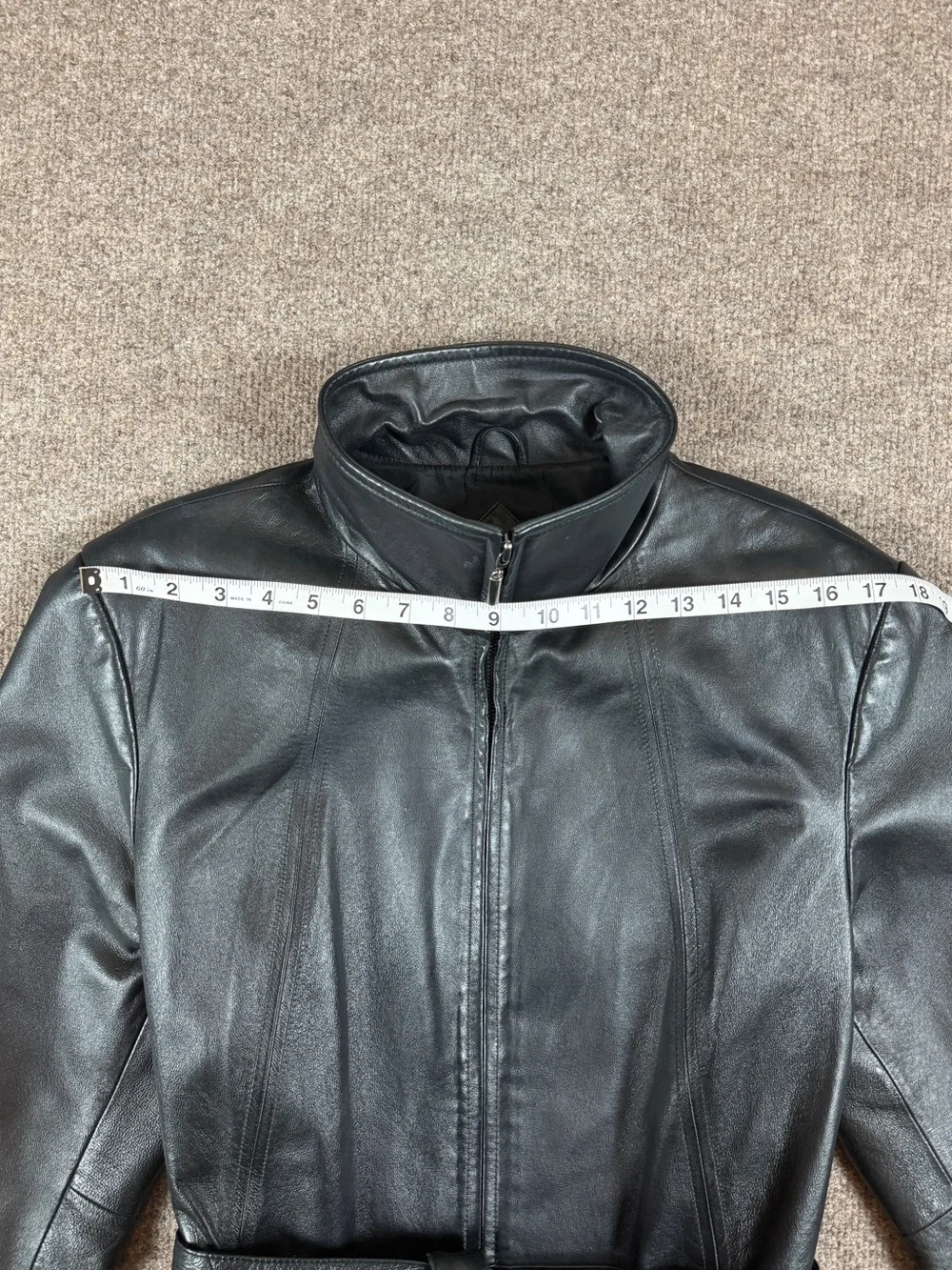 Vintage Black Genuine Leather Full Zip Belted Funnel Neck Jacket Women’s‎ Large